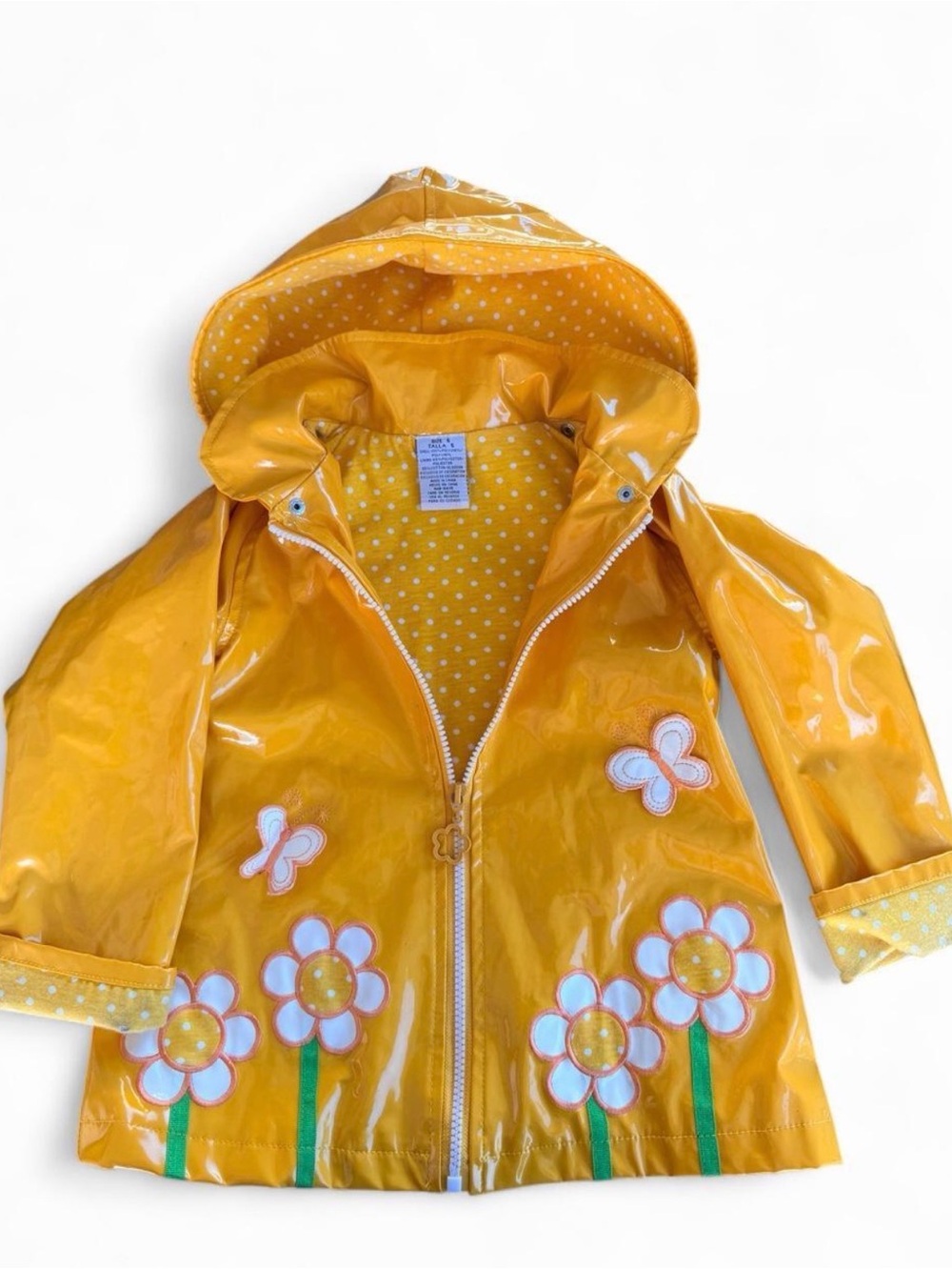 Kids Yellow Flower Applique Raincoat with Hood